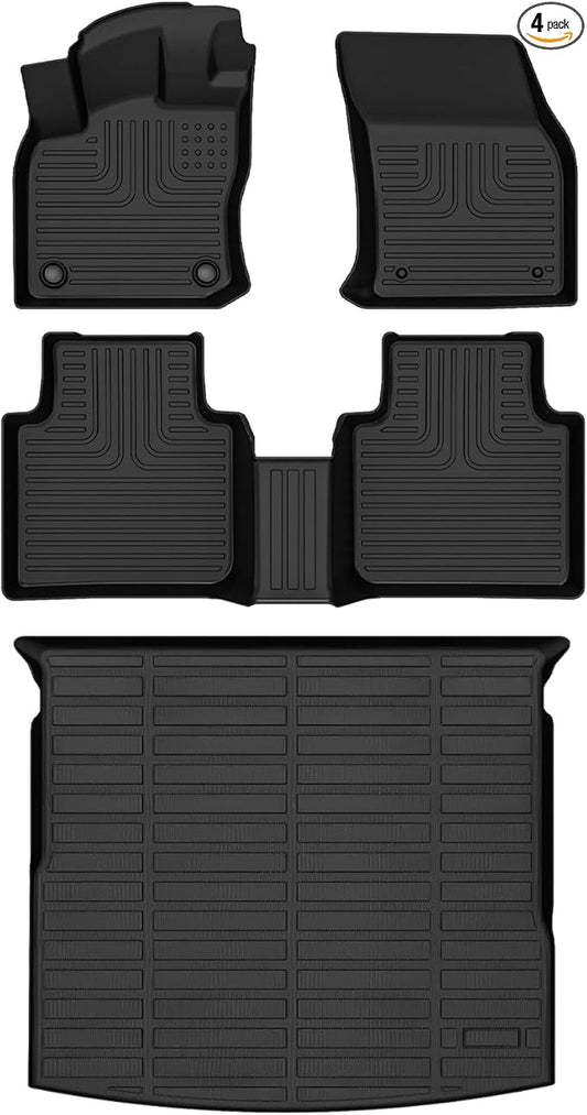 Wayhigh-All Weather Floor Mats Cargo Liner for Volkswagen Tiguan 2018 2019 2020 2021 2022 2023 2024 TPE Car Mats Cargo Mat Waterproof Anti-Slip Floor Liners VW Tiguan Accessories- Black