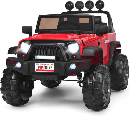 Costzon Ride on Car, 12V Battery Powered Electric Vehicle w/Parent Remote Control, Spring Suspension, Storage, 3 Speeds, LED Light, MP3, Music, USB & AUX Port, Electric Car for Kids (Red)