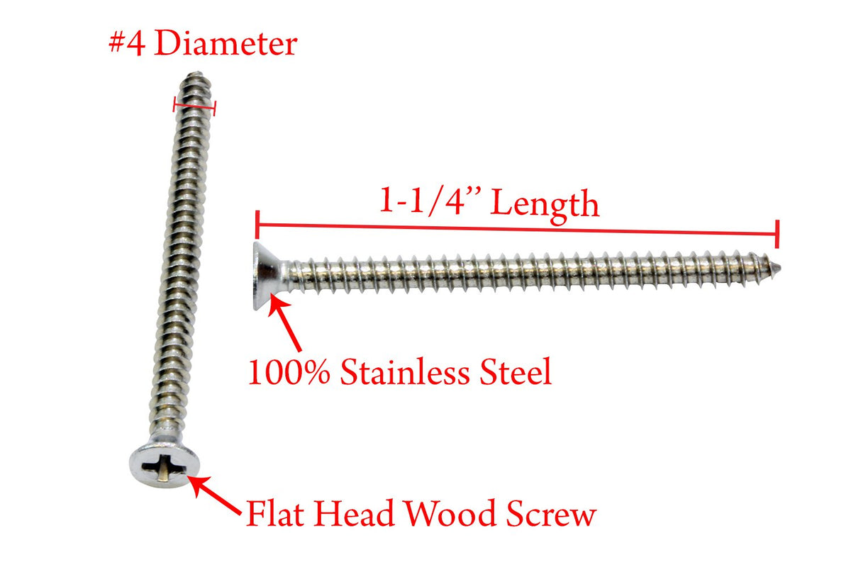 Bolt Dropper #4 x 1-1/4" Stainless Steel Flat Head Phillips Wood Screw, (100 pc), 18-8 (304) Stainless Steel Sheet Metal Screws - Type A Point, Plain Finish