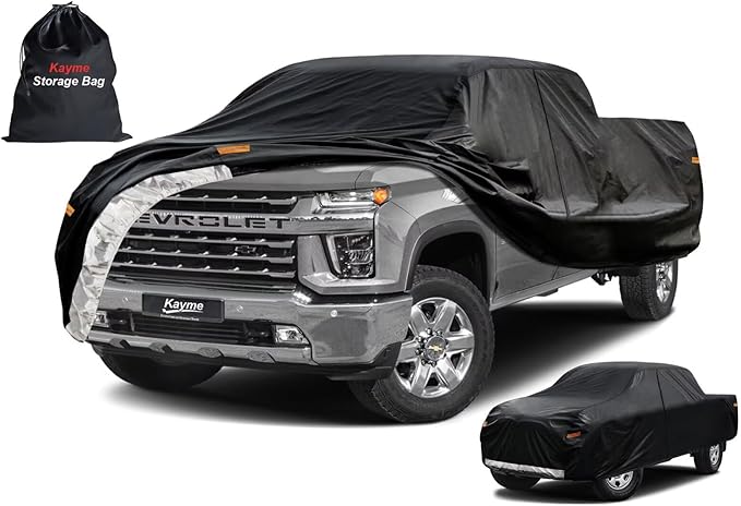 Kayme Truck Cover Custom Fit Chevrolet Silverado 3500HD(2007-2019) Crew Cab SB. Full Exterior Heavy Duty Outdoor Pickup Truck Car Cover Waterproof All Weather.Car Tarp for Wind Sun Dust Protection.