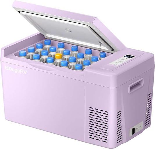 BougeRV Purple 23Quart Portable Refrigerator, 12 Volt Fridge 22L, Portable Freezer Compressor Cooler 12/24V DC 110~240 Volt AC for Truck Van RV Camper -8℉~50℉