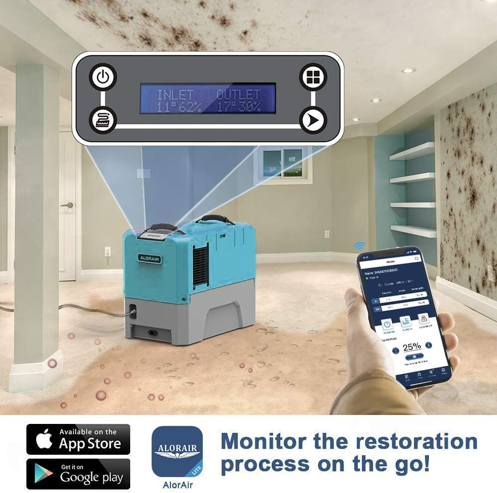 ALORAIR App Control Commercial Dehumidifier With Pump Industrial Dehumidifiers with Drain Hose, for Water Damage Restore, Flood Repair, Large Space, Job Sites (Blue)