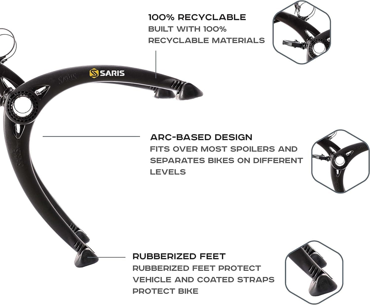 Saris Bones 3-Bike Trunk Rack Bicycle Carrier, Durable, Rust-Free, Anti-Sway Straps, Fits Most Vehicles, Made in USA, Arc-Based Design, 100% Recyclable Materials
