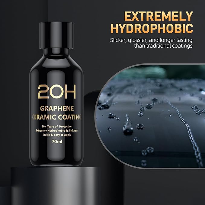 20H Advanced Graphene Ceramic Coating for Cars (70ml) - Car Detailing Kit, 10+ Years of Long Lasting Protection, Apply After Car Wash & Paint Correction, Ultra High Gloss