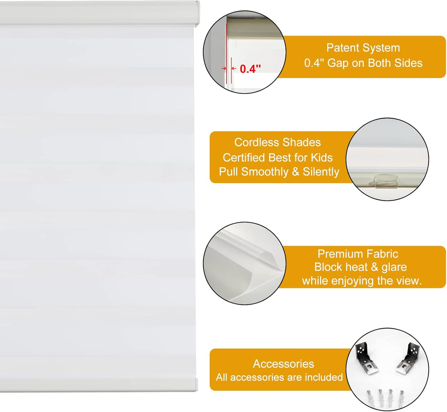 Persilux Cordless Zebra Blinds for Windows (35" W X 72" H, Cream) Free-Stop Dual Layer Roller Windows Shades for Day and Night, Light Filtering Sheer Shades for Home, Easy to Install