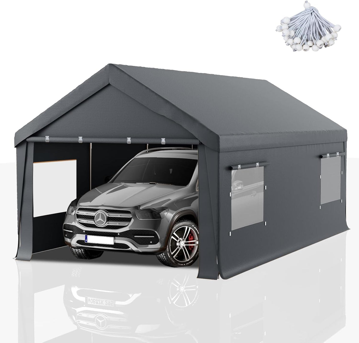 Carport 10x20 FT Heavy Duty,Outdoor Portable Garage with Removable Sidewalls & Doors, Waterproof, UV-Resistant Canopy Shelter for Vehicles, Boats, RVs, Trucks, All-Season Car Port, Gray