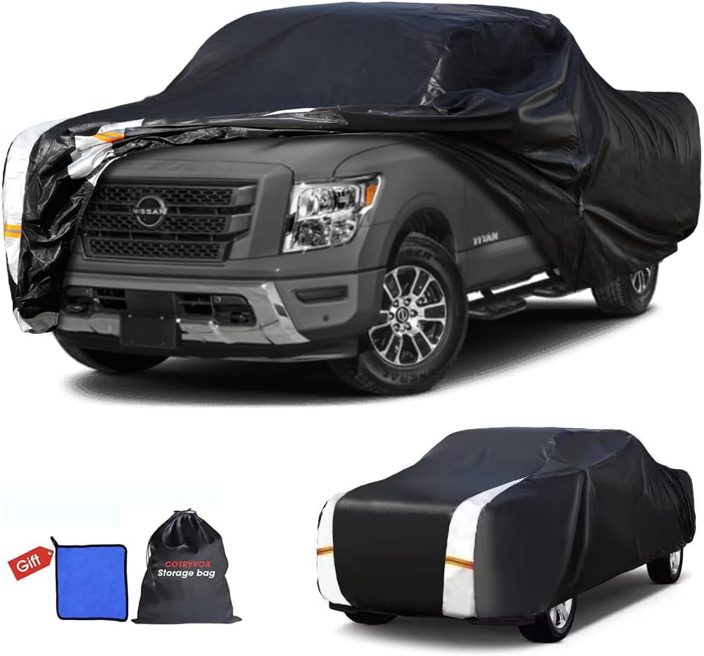 Nissan Titan Truck Cover Custom Fit 2015-2025 Crew Cab SB (5.5'-5.6') with Door Zipper, 12 Layers Full Exterior Pickup Truck Cover Waterproof All Weather,for Wind Dust Sun and UV Protection.