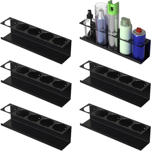 6 Pack Spray Can Holder Organizer, Wall-Mounted Steel Spray Bottle Rack, Tool Box Storage Rack, 5 Cans Metal Paint Can Organizer for Garage, Workspace, Shop, Home or Tool Trailer, Black