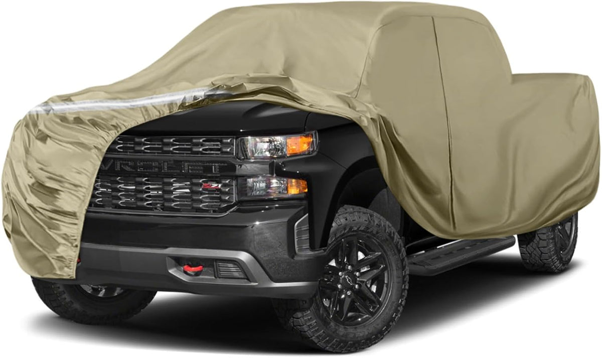 Waterproof Truck Covers Replace for Ford F150 / Dodge Ram 1500 CrewCab 6.5 ft, Multilayer Heavy Duty with Cotton Liner Truck Cover with Zipper Door, Windproof Bands for Snow Rain Dust Protection