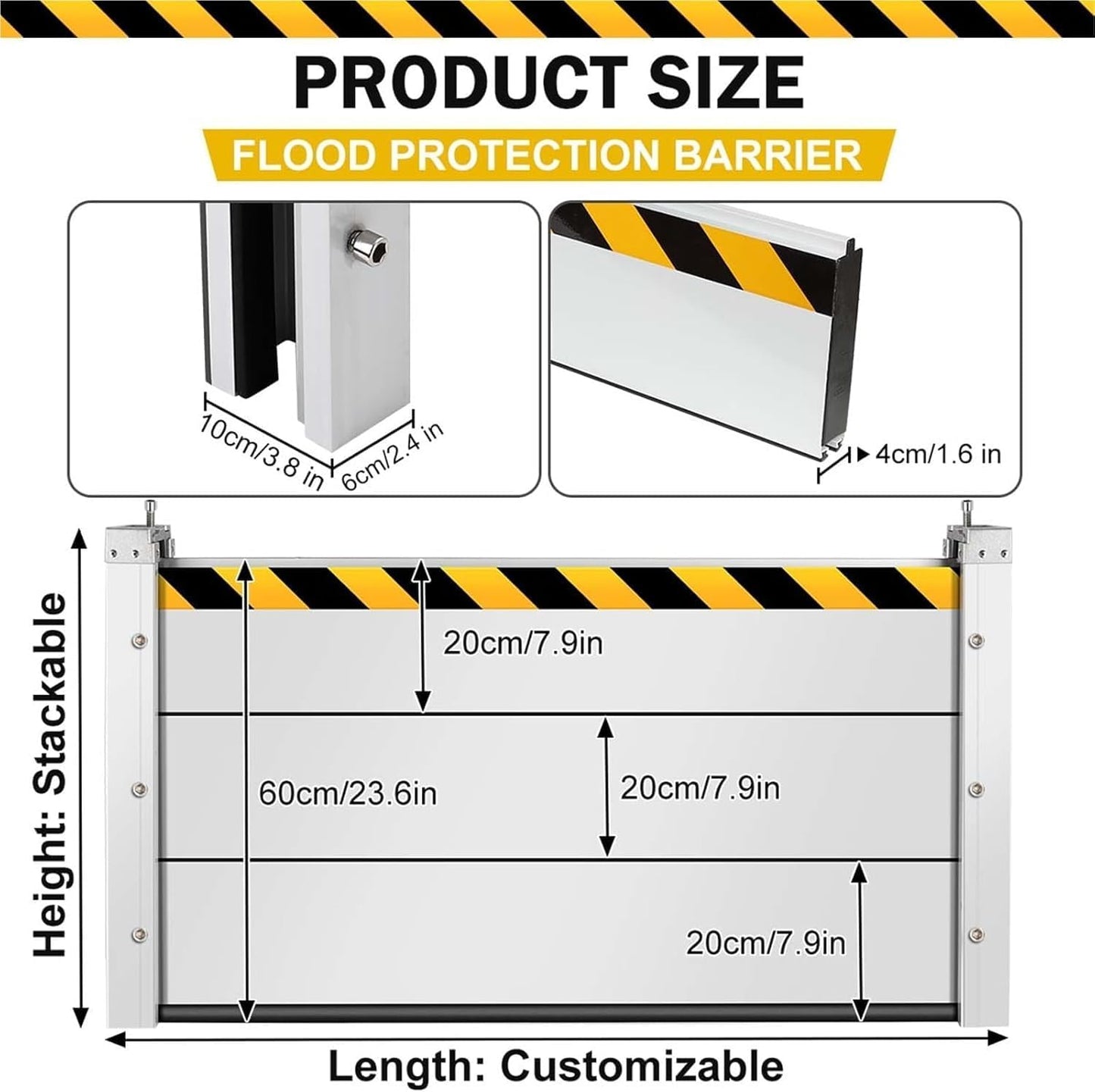 Reusable Heavy Duty Aluminum Flood Barriers for Home Exterior, Flood Protection Barriers Water Barrier Door Quick Detachable Garage Doors Detachable Mobile Rain Water Baffle ( H 15.7 inch L 23FT)