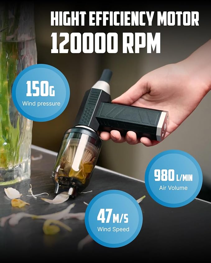 Portable Car Vacuum Cleaner “CrossClean 2-in-1 Vacuum & Air Blower | 120W High-Power | 8 Attachments | 12V Rated Voltage | Cordless, Lightweight & Rechargeable via Type-C Cable
