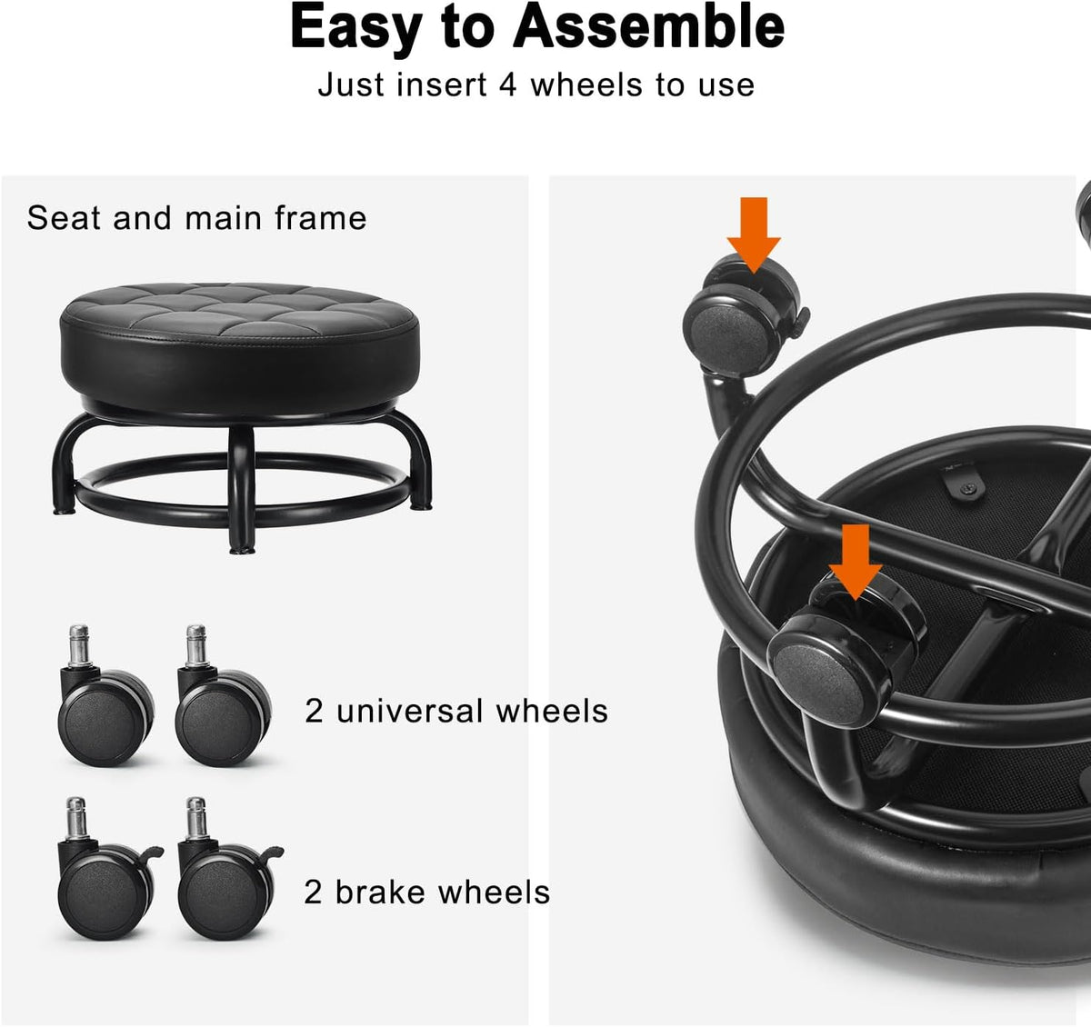 Low Roller Seat Low Height Rolling Stool PU Leather Rolling Stool, Modern Rolling Chair for Home Office Garage Shop