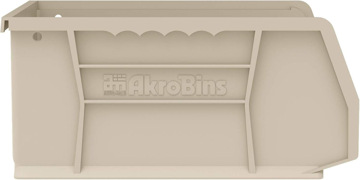 Akro-Mils 30235 AkroBins Plastic Storage Bins, Space-Saving Stackable Bins for Garage, Pantry, Craft Organization, 11-Inch x 11-Inch x 5-Inch, Stone, 6-Pack
