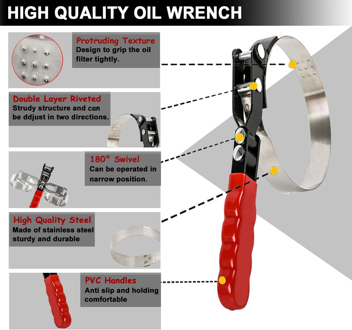 Extra Large Oil Filter Wrench, Oil Filter Wrench Tool Fits Filter from 4-3/4"to 5-1/4" for Cars, Motorcycles and Trucks