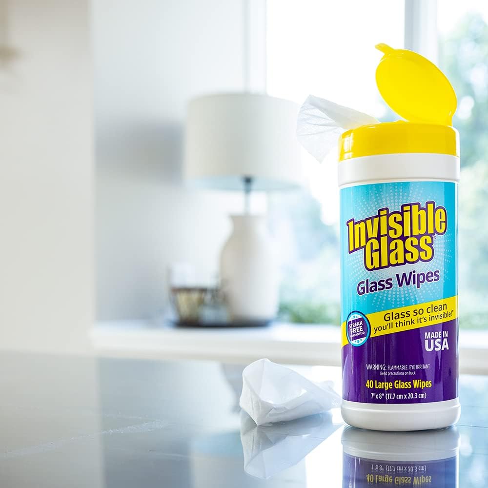 Invisible Glass 90160-6PK Glass Cleaning Wipes Perfect for Cleaning Mirrors, Windows, and Windshields at Home, in Your Car, or at the Office, Streak-Free, Tint-Safe, Lint-Free, 40 Wipes, Pack of 6