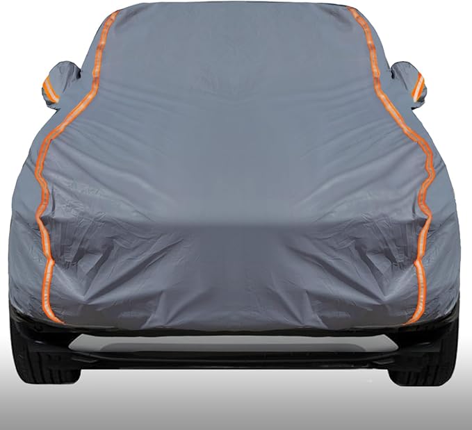 KEYOOG Universal Waterproof Heavy Weight Full Car Covers, Fit SUVs, All Weather, Outdoor Full Cover Weatherproof UV Sun Protection Snow Dust Storm Resistant with PEVA Cotton, Fit Length 198"-208"