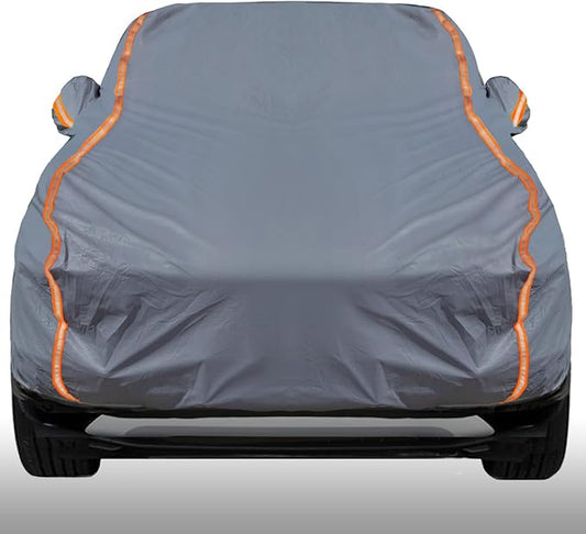 KEYOOG Universal Waterproof Heavy Weight Full Car Covers, Fit SUVs, All Weather, Outdoor Full Cover Weatherproof UV Sun Protection Snow Dust Storm Resistant with PEVA Cotton, Fit Length 198"-208"