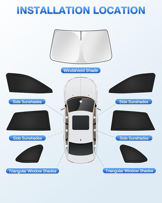 Sunshades for 2020-2025 Subaru Outback Accessories Windshield Sun Shade Side Rear Window Shade Cover Sun Visor Shield Privacy Protection Keep Vehicle Cool Black 7PCS