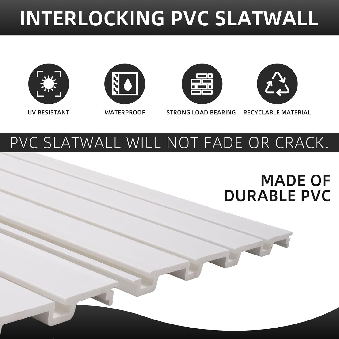 Slatwall Panel Garage Organizer, Heavy Duty Wall Mounted PVC Slat Wall Panels, Tool Organization Peg Board 4ft x 2ft (White)