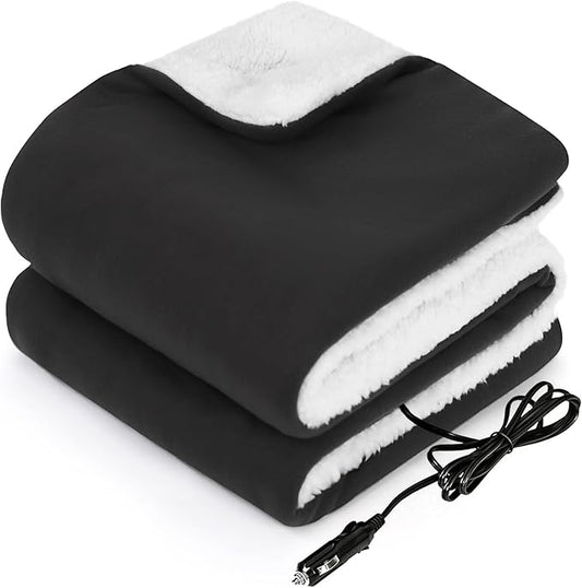 Sealy 12-Volt Heated Car Blanket, Portable Electric Blanket with 3 Heating Levels & 4 Hours Auto Off for Car, Truck, SUV, RV or Camping, Machine Washable, 59" X 43", Charcoal