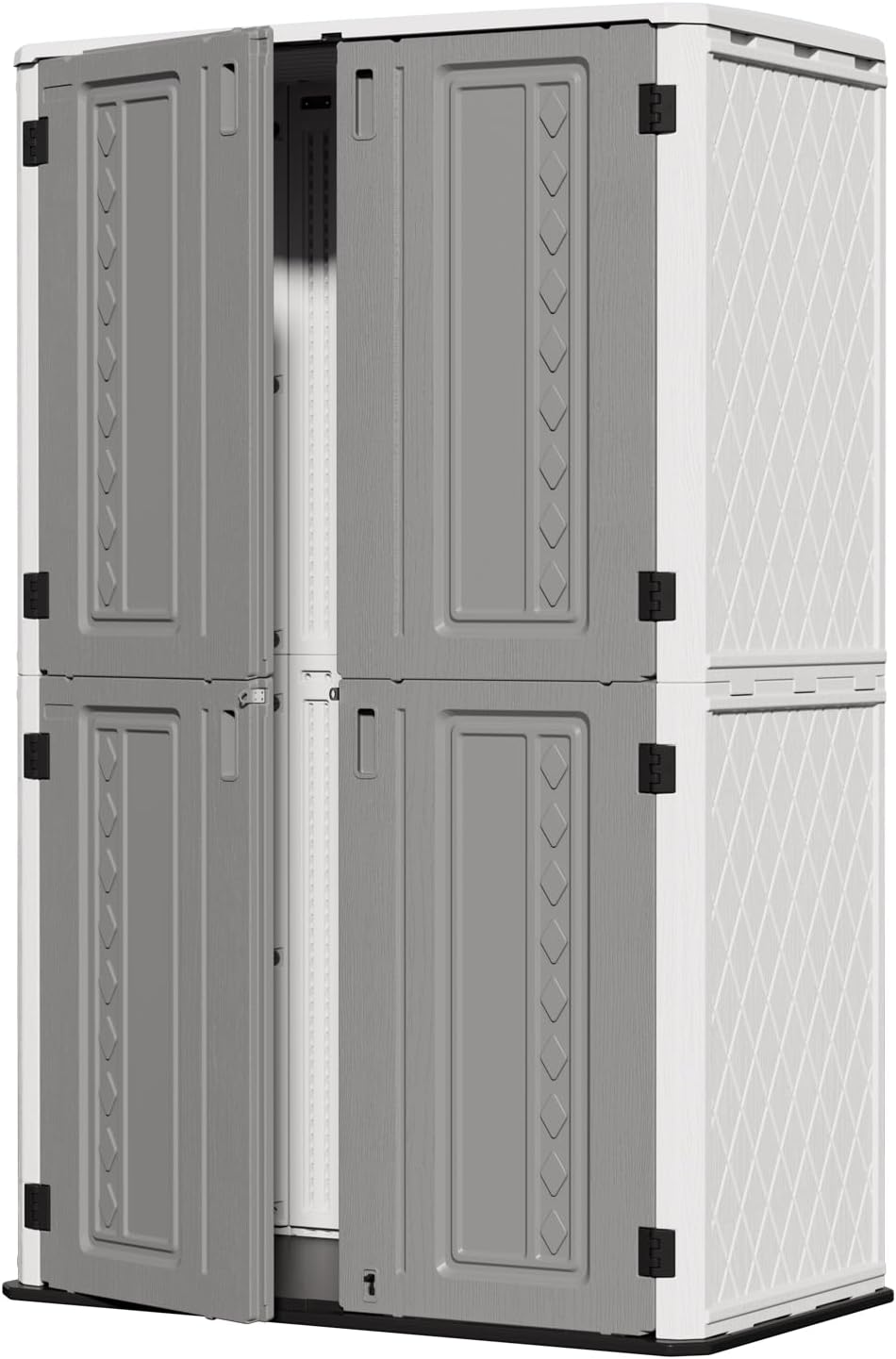 ZZM 67 Cuft Vertical Outdoor Storage Shed Diamond Texture Resin Outdoor Cabinet, 4x6 Sheds FT for Garden, Patio, Backyard, All-Weather Plastic Storage Clearance, Lockable with Floor (Grey-White)