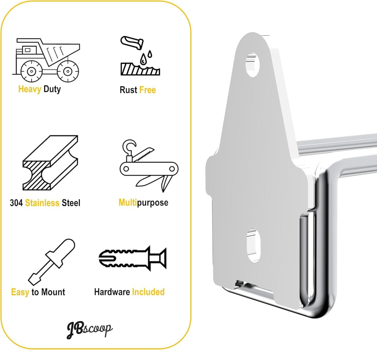 JBscoop Stainless Steel 304 Garage Hooks, Heavy Duty Organizer & Wall Mount Hanger Rack for Tools, Equipment, and More, Rust-Resistant & Durable