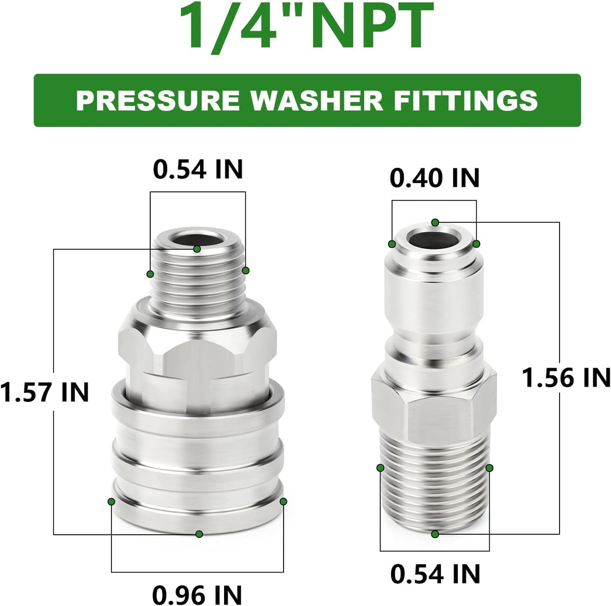 TAISHER 4PCS 304 Stainless Steel Pressure Washer Adapter Kit, Quick Connect Fittings，1/4" Male
