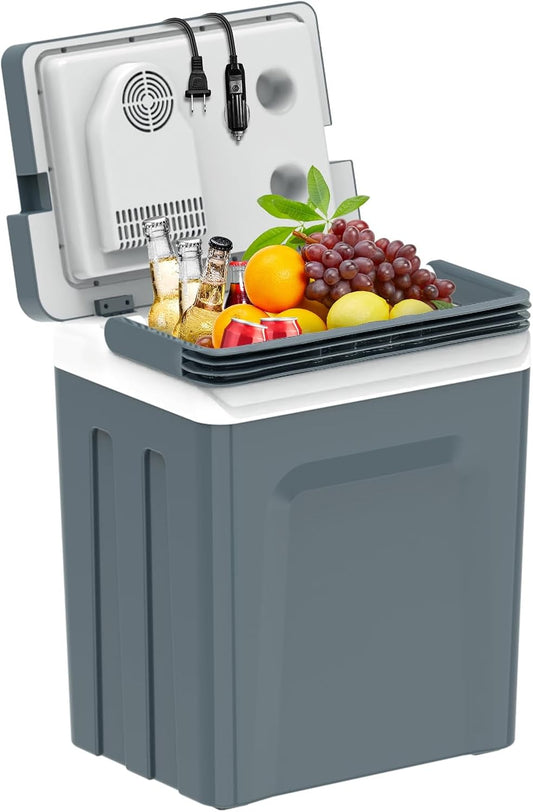 SHAREWIN Electric Cooler & Warmer with Handle 31.7 Quart/30L Portable Thermoelectric Fridge for Vehicles & Trucks with 110V AC & 12V DC, 12V Car Cooler for Camping, Travel Grey