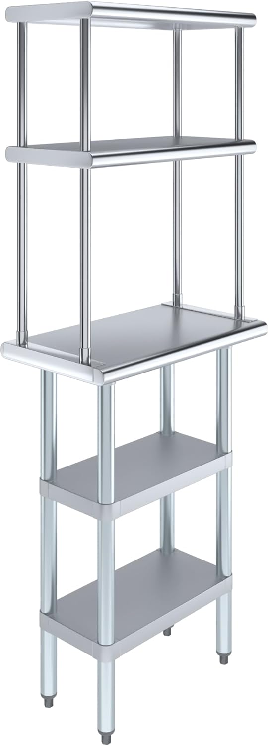 Amgood Stainless Steel Work Table with 2 Shelves and 12" Overshelf - Metal Kitchen Prep Table & Shelving Combo (14" x 24")