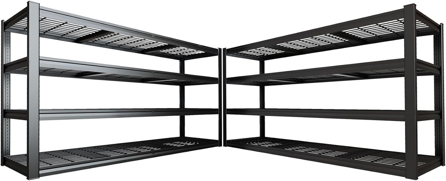 77" W Storage Shelves Heavy Duty Garage Shelving 4 Tier Metal Shelving Unit, Adjustable Shelves, 5000LBS Steel Industrial Shelving for Basement Warehouse Commercial, 77" W*24" D*72”H, 2 Pack