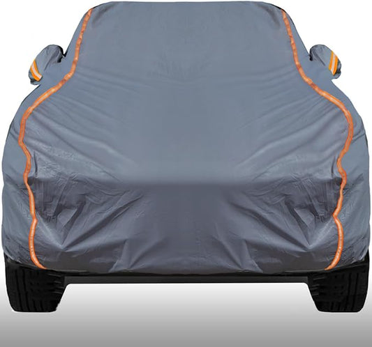 KEYOOG Universal Waterproof Heavy Weight Full Car Covers, Fit Pickup, All Weather, Outdoor Full Cover Weatherproof UV Sun Protection Snow Dust Storm Resistant with PEVA Cotton, Fit Length 230"-260"