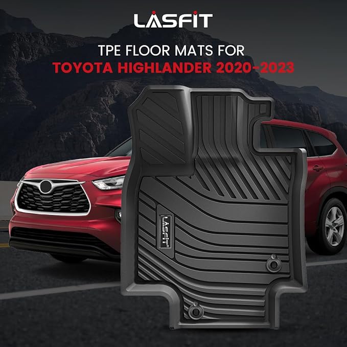LASFIT Floor Mats for Toyota Highlander 2020-2025 8-seat (Not for Hybrid) All Weather TPE Custom fit Floor Liner for Highlander car mats, Front and Rear 2 Row Mats.