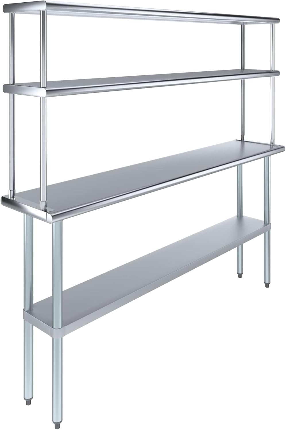 Amgood Stainless Steel Work Table Double Tier Overshelf | NSF (14" x 72" Work Table + 12" Overshelf)