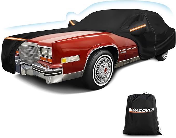 Car Cover for Cadillac Eldorado Biarritz/Brougham/Fleetwood/Convertible 1979-1991, Waterproof 210D Oxford Cloth and Cotton Cover Outdoor Car Cover with Zipper Windproof Heavy Duty All Weather
