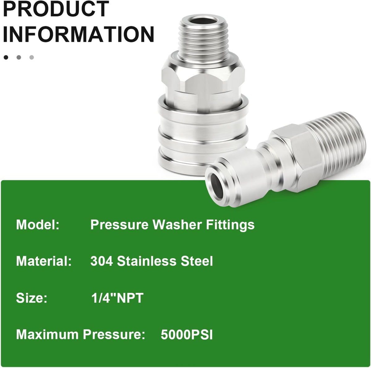 TAISHER 4PCS 304 Stainless Steel Pressure Washer Adapter Kit, Quick Connect Fittings，1/4" Male