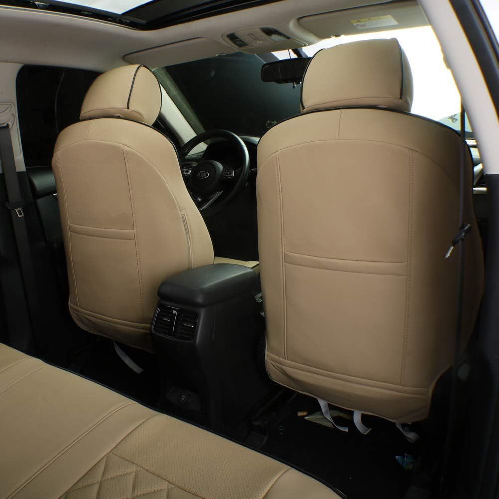 EKR Sportage Seat Covers Custom Fit for KIA Sportage EX/LX/SX 2012 2013 2014 2015 2016 Leather Car Seat Cover Full Set - Faux Leather (Beige)