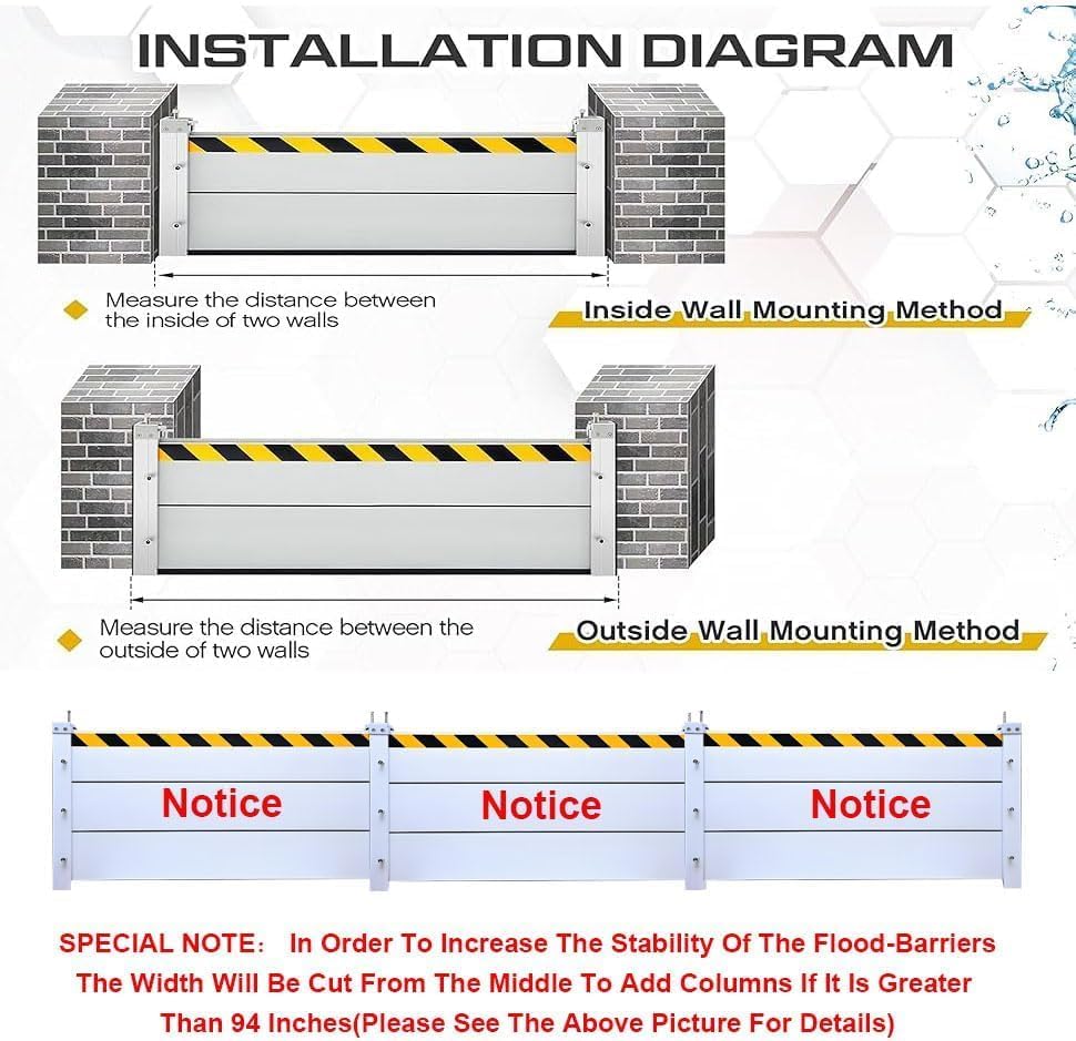 Reusable Heavy Duty Aluminum Flood Barriers for Home Exterior, Flood Protection Barriers Water Barrier Door Quick Detachable Garage Doors Detachable Mobile Rain Water Baffle (H 7.9 inch L 5FT)