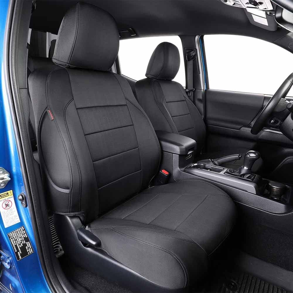 EKR Custom Fit Tacoma Neoprene Car Seat Covers for Select Toyota Tacoma 2016 2017 2018 2019 2020 2021 2022 2023 Double Cab/Crew Cab - Full Set, Neoprene (Black)
