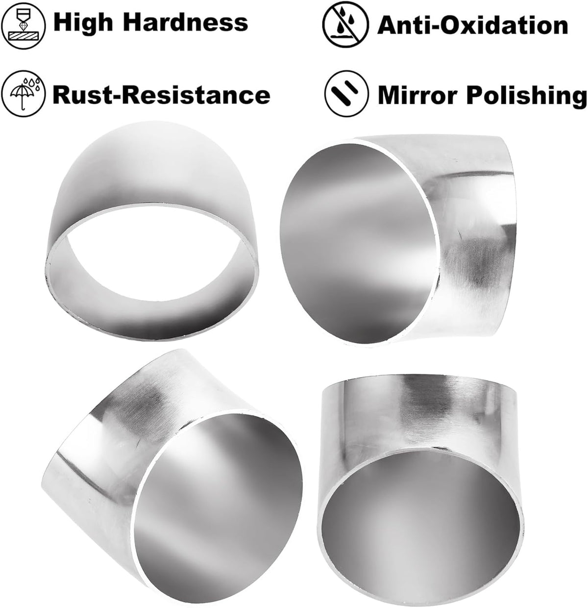 Acrux7 4 Pack 2.5 Inch 45 Degree Exhaust Elbow Pipe, 304 Stainless Steel Mandrel Bend Elbow Thickness 1.5 mm for Car Modified Exhaust, Stair Handrail, Exhaust System