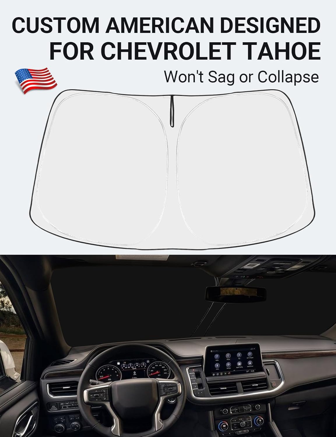 Proadsy 2025 Upgrade Windshield Sun Shade Custom Fit Tahoe Z71, Premier, High Country 2021-2024 2025 4-Layer Foldable Front Sunshade Protector Sun Visor Blocks UV Rays Keep Car Cooler Accessories