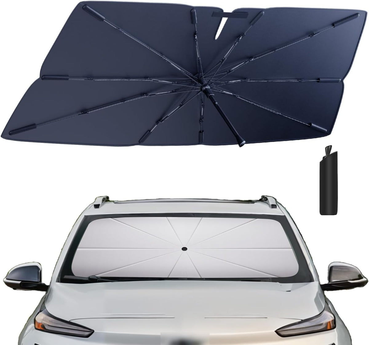 Windshield Sun Shade Umbrella Compatible with 2022-2025 Chevy Bolt EUV Accessories: Custom Fit 210T Silver, Foldable Sunshade Front Window Sun Visor, Blocks UV Rays, Keeps Car Cool for LT, Premier