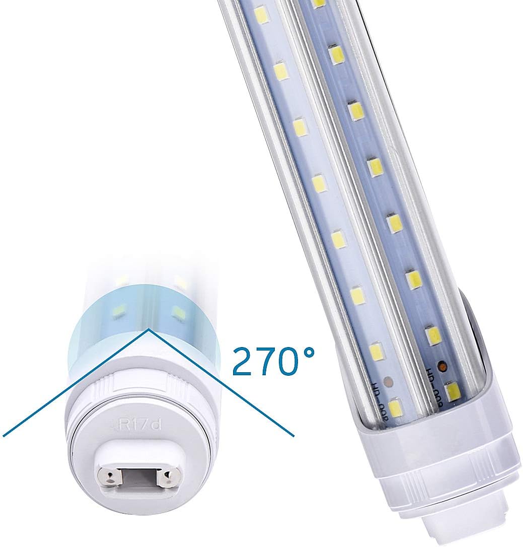 4 Pack, R17D/HO 8FT LED Bulbs - Rotate V Shape, 6000K Cold White 100W, 15000LM, 200W Equivalent F96T12/DW/HO, Clear Cover, T8/T10/T12 Replacement, Dual-End Powered, Ballast Bypass