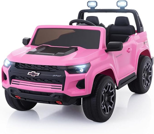 Joywhale 24V Ride on Truck 4WD Kids Electric Vehicle Licensed Chevorlet Ride on car with 7AH Big Battery, 320W Powerful Motors, 2 Seats, Music, 4 Wheel Suspension, 2 Speeds, LED Lights, Rose Red