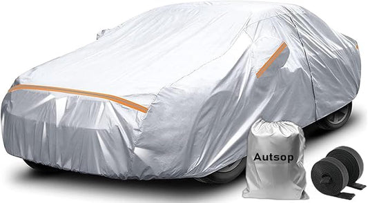 Autsop Car Cover Waterproof All Weather,12-Layer Car Covers for Automobiles Outdoor Heavy Duty Full Exterior Covers for Hatchback(Up to 177 inch)