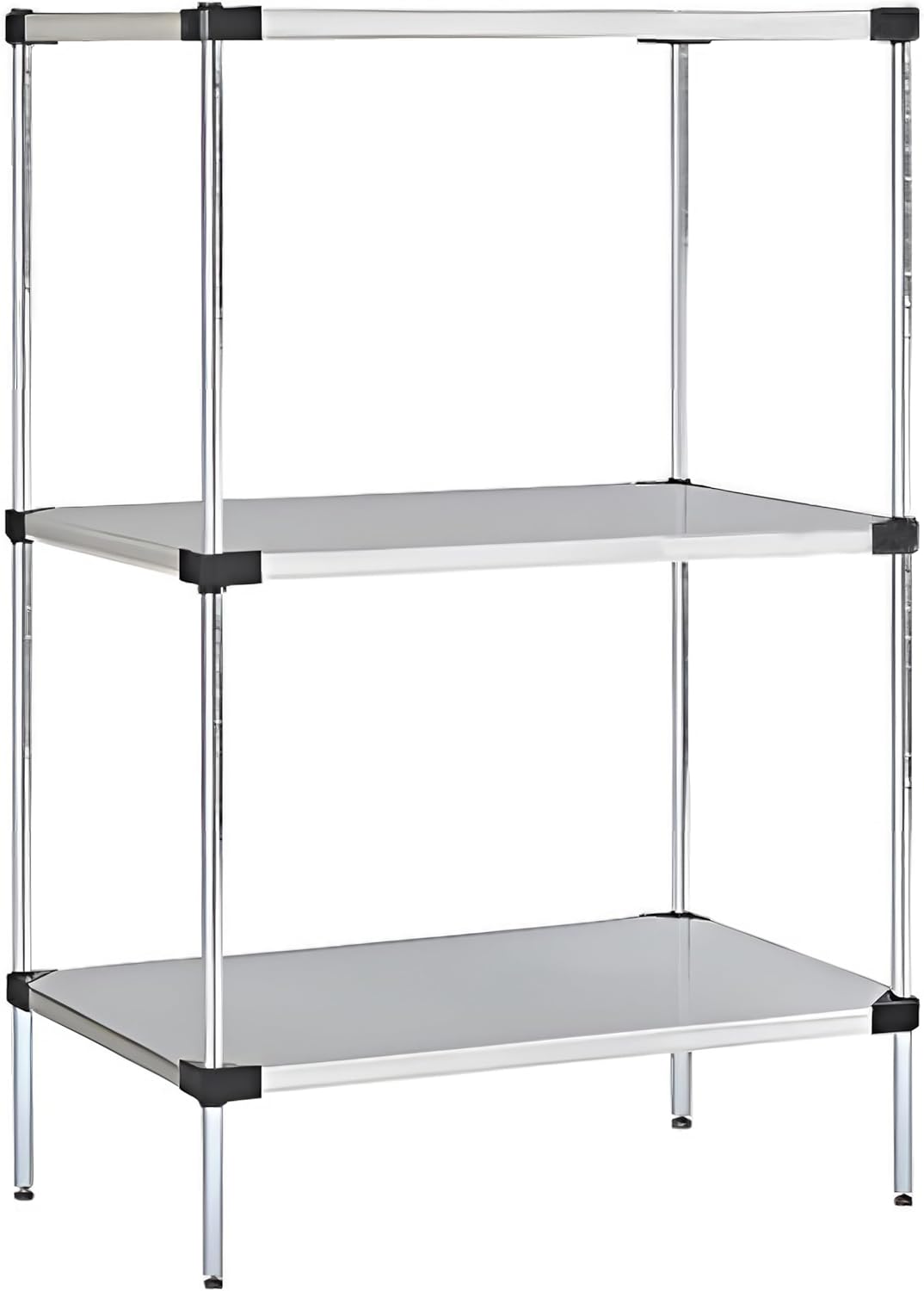 Omega Solid Stainless Steel Shelves, 24" Deep x 24" Wide x 34" High 3 Tier Heavy Duty Solid Shelving Unit for Kitchen Garage Office Restaurant Warehouse 800-lb Per Shelf Weight Capacity