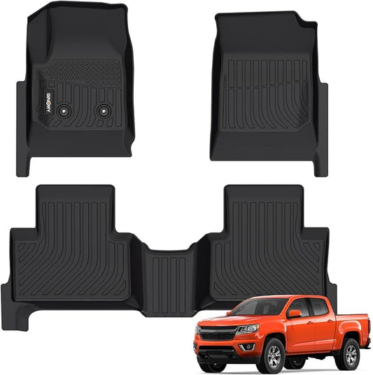 GINOWY-Floor Mats for Chevy Colorado 2015-2022 Crew Cab/GMC Canyon, TPE All Weather Protection Floor Liners for Colorado, Non-Slip Durable Waterproof Custom Fit Accessories, Black