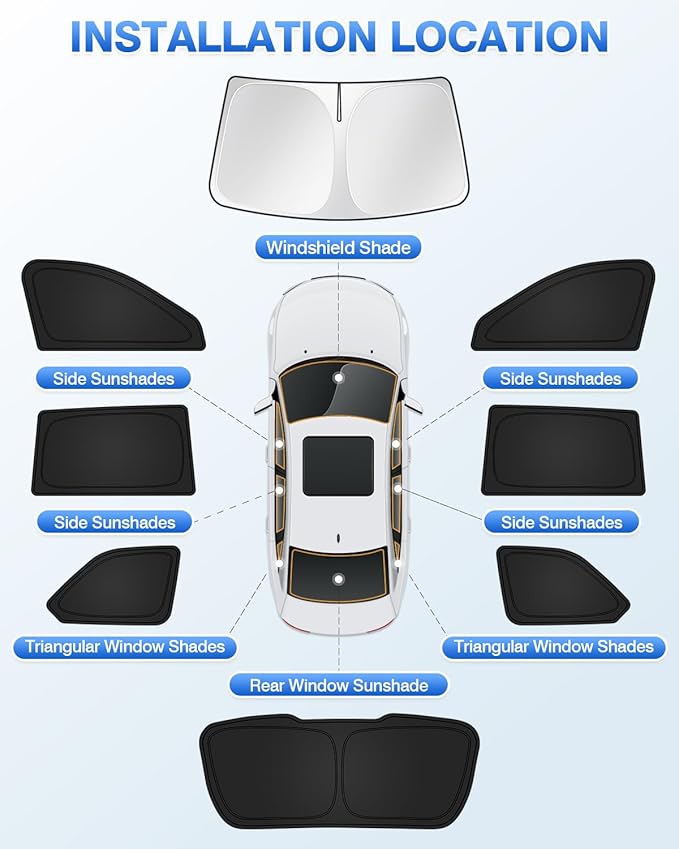 Windshield Sun Shade for 2022-2025 2026 Jeep Grand Cherokee Accessories Sunshade Side Rear Window Shade Cover Sun Visor Shield Privacy Protection Keep Vehicle Cool Black 8PCS