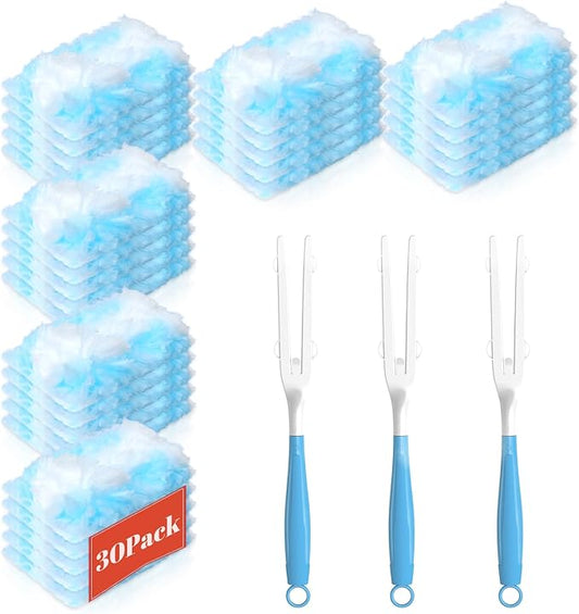Duster Refills Compatible with Swiffer Heavy Duty Duster Refill,3 Handles+30 Count Dusters for Swiffer Duster Kit, Dusters for Cleaning/Car/Electronics/Furniture/Blinds/Ceiling Fan Cleaner