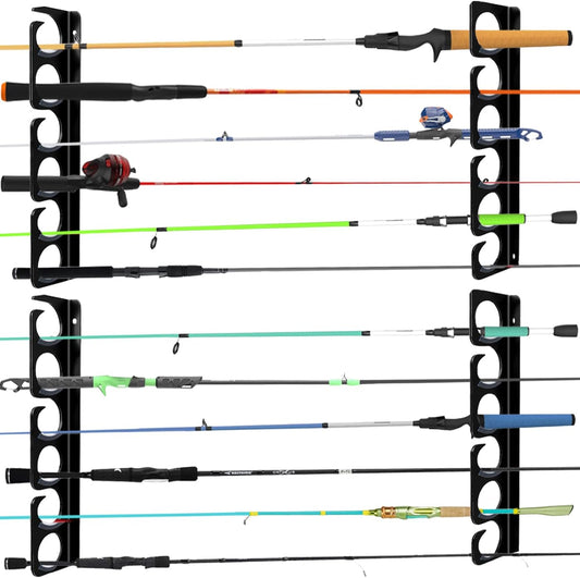 Fishing Rod Rack Pole Wall or Ceiling Storage Holder Hook Keeper Display Hanger Organizer Mount for Garage, Cabin Storeroom Porch and Basement Poles Holds 12 Rods Heavy Duty Metal safe
