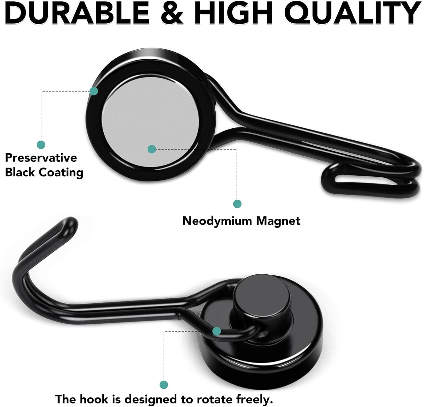 MIKEDE 12 Pack Magnetic Hooks, 40Lbs Heavy Duty Neodymium Magnet Hooks Black Magnetic Swivel Hooks for Hanging, Rust Proof Strong Magnets with Hook Magnetic Metal Hanger for Toolbox, Storage